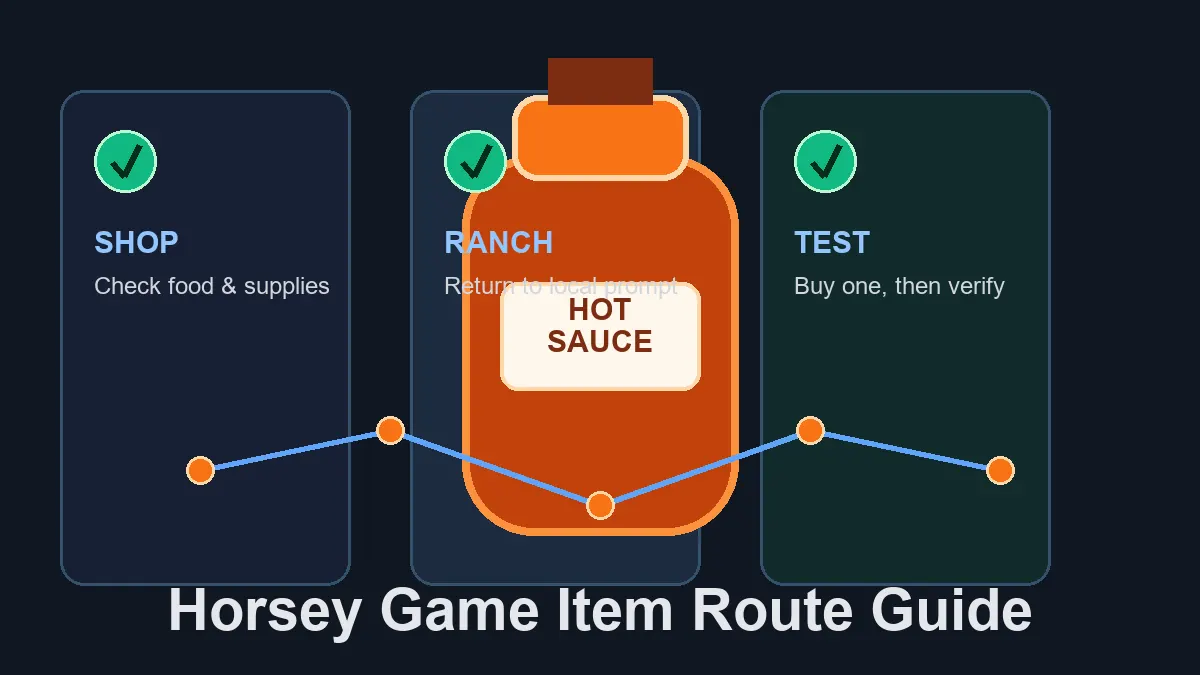 Horsey Game Hot Sauce guide card with a ranch checklist, shop route, and inventory notes