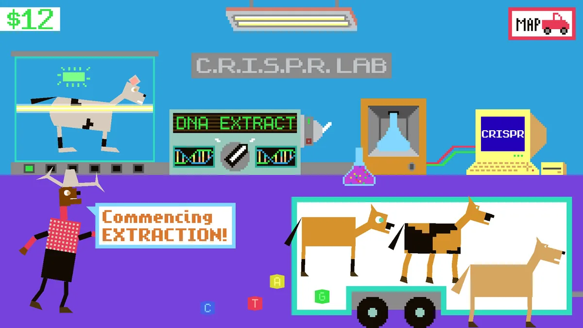 Official Horsey Game CRISPR lab screenshot showing a built-in gene editing feature
